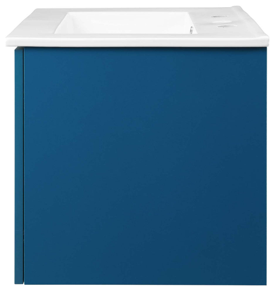 Sink Vanity Cabinet, Wall Mounted, Melamine, Blue Navy White, Modern, Bathroom