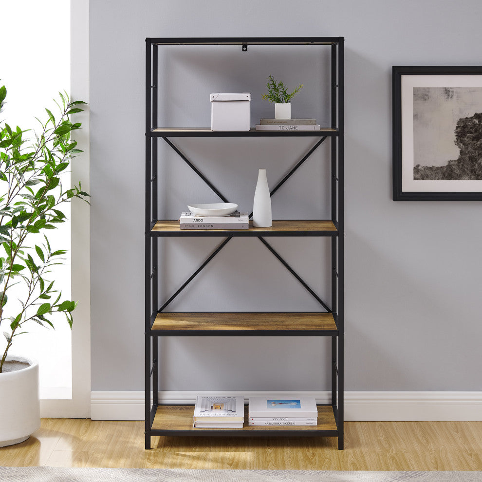 63" Rustic Industrial Bookcase - Rustic Oak