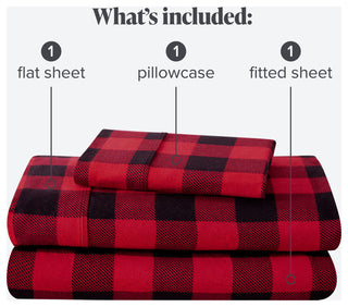 Bare Home Cotton Flannel Sheet Set, Buffalo Plaid - Red/Black, Twin