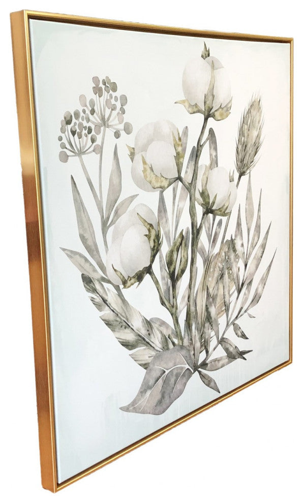 White Cotton Branch Framed Canvas Wall Art