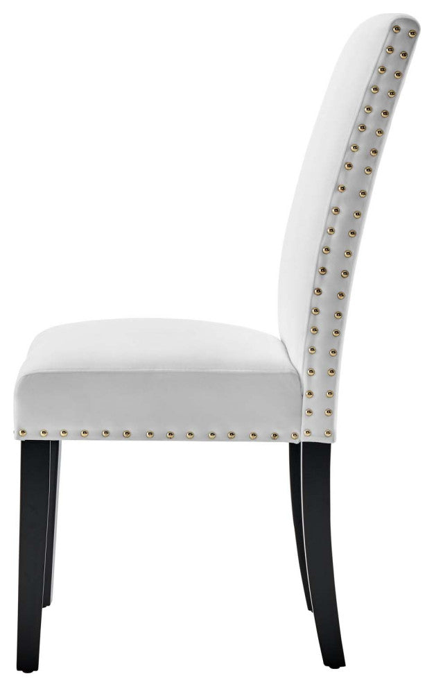 Side Dining Chair, Set of 2, Velvet, Wood, White, Modern, Cafe Bistro Restaurant