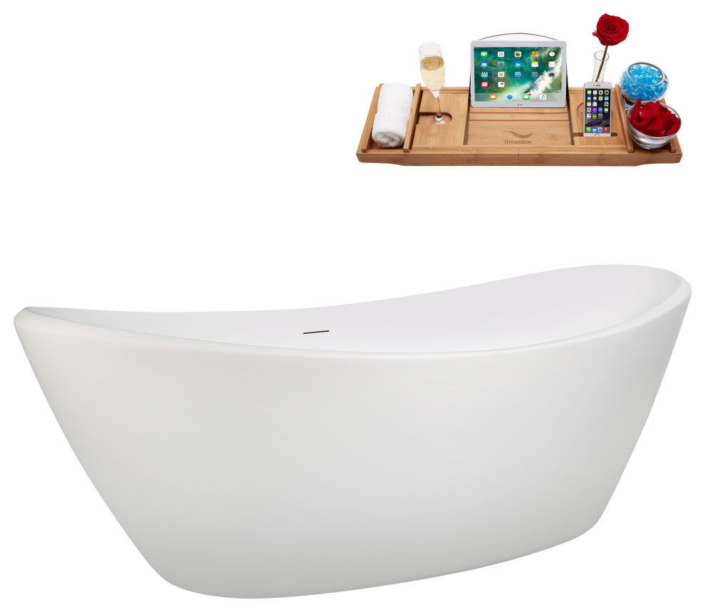 75" Streamline B-512-238-WH Freestanding Tub, Tray, Drain in Glossy White