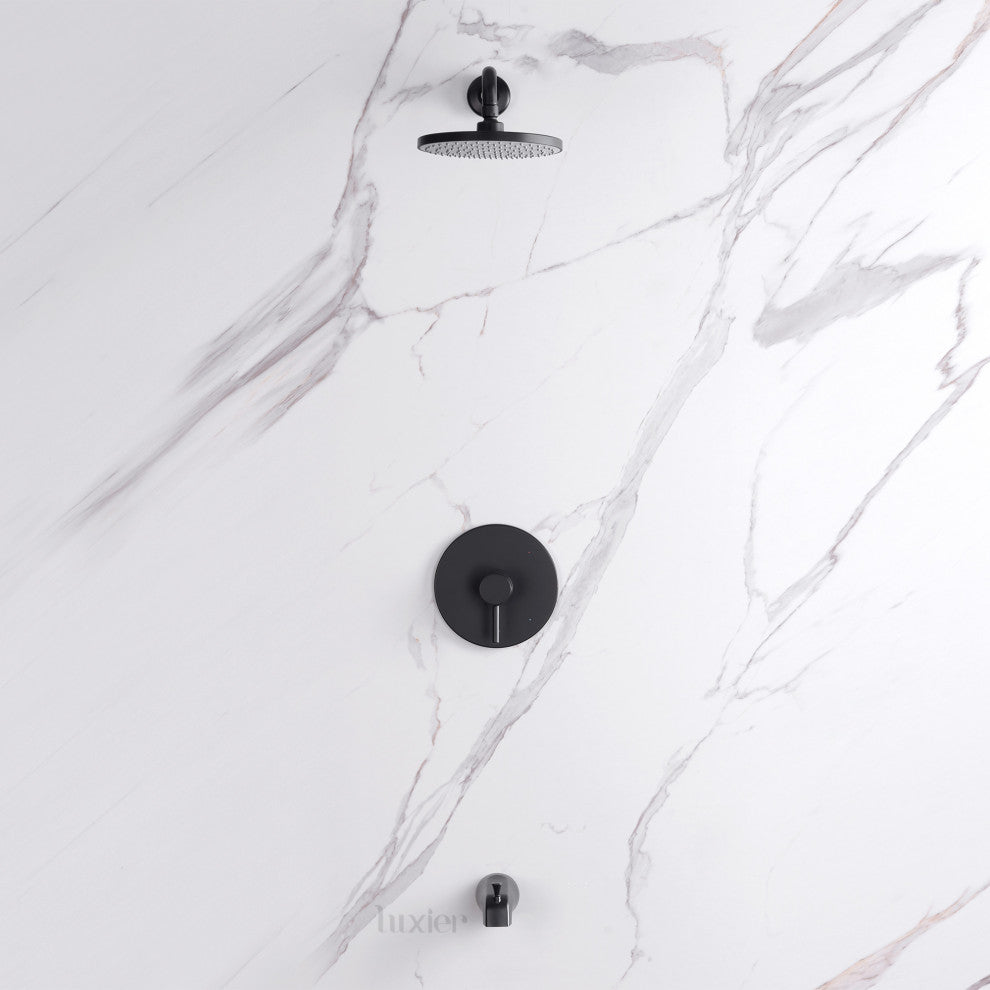 Luxier SS-C01-T-V Rainfall Shower Faucet With Valve and Spout, Matte Black