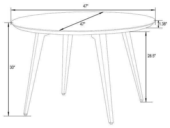 LeisureMod RTM47BL Ravenna Modern Round Wood 47" Ebony Metal Legs Dining Table