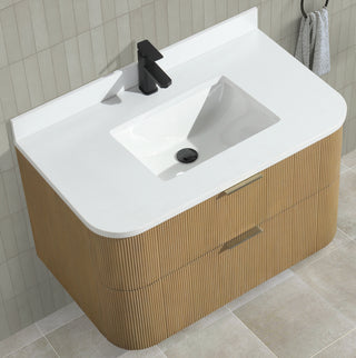Ari Kitchen and Bath Chantal 36" Floating Bathroom Vanity Oak