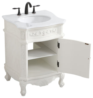 24" Single Bathroom Vanity, Antique White With Ivory White Engineered Marble
