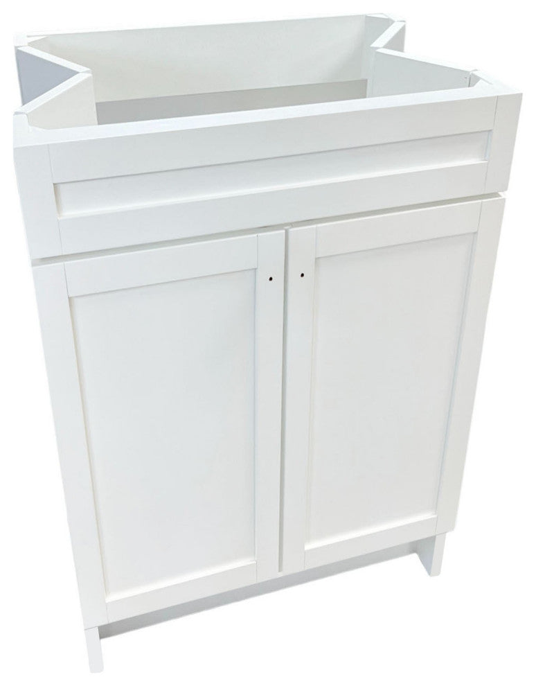 SmartFold 24" Single Sink Vanity, White With White Ceramic Top, Matte Black