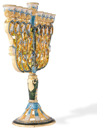Tall Hand Painted Menorah Candelabra with a Intertwining Flowers Design, 7.5"