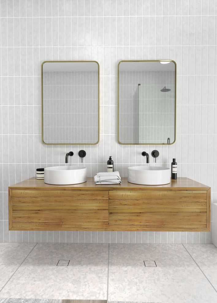 22" W X 32" H Radius Corner Stainless Steel Framed Mirror, Satin Brass