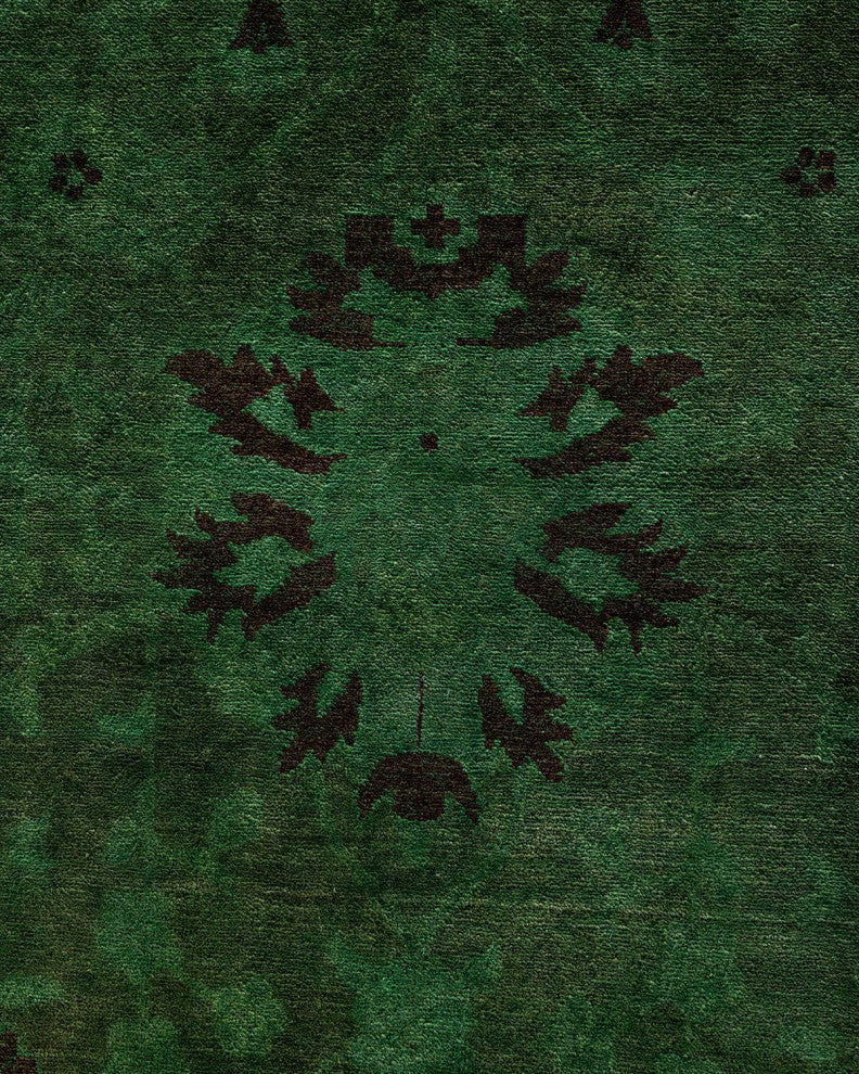 Overdyed, One-of-a-Kind Hand-Knotted Area Rug Green, 11'10"x18'0"