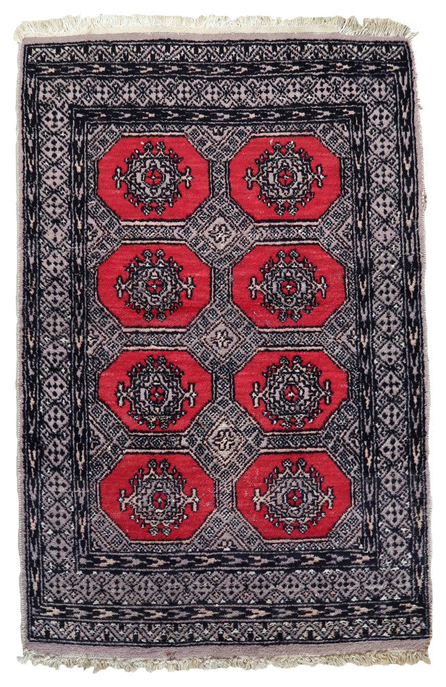 Handmade Vintage Uzbek Bukhara Rug 2.7'x4.1', 84cmx127cm, 1970s