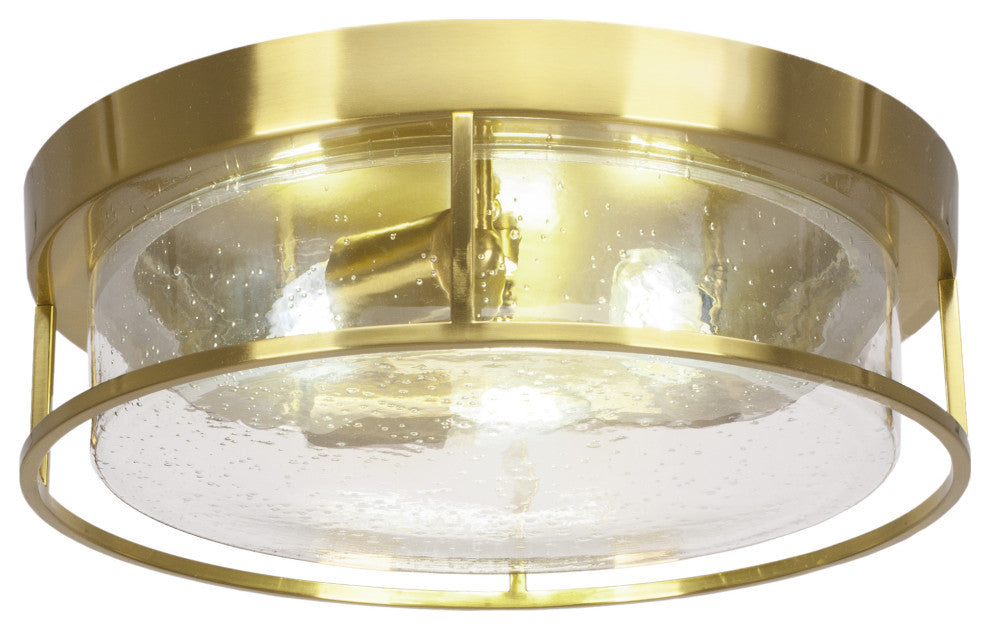 16" 3-Light Flush Mount Light, New Age Brass, Clear Bubble Glass