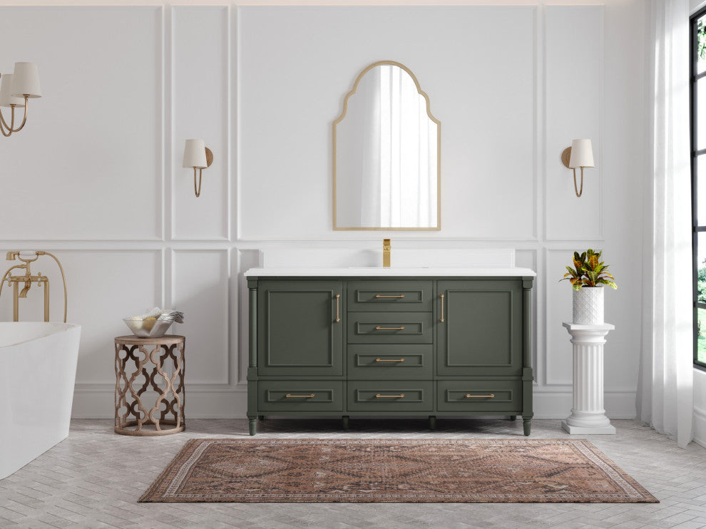 Aberdeen 60 Single Bathroom Vanity in Pewter Green 1.5" White Quartz