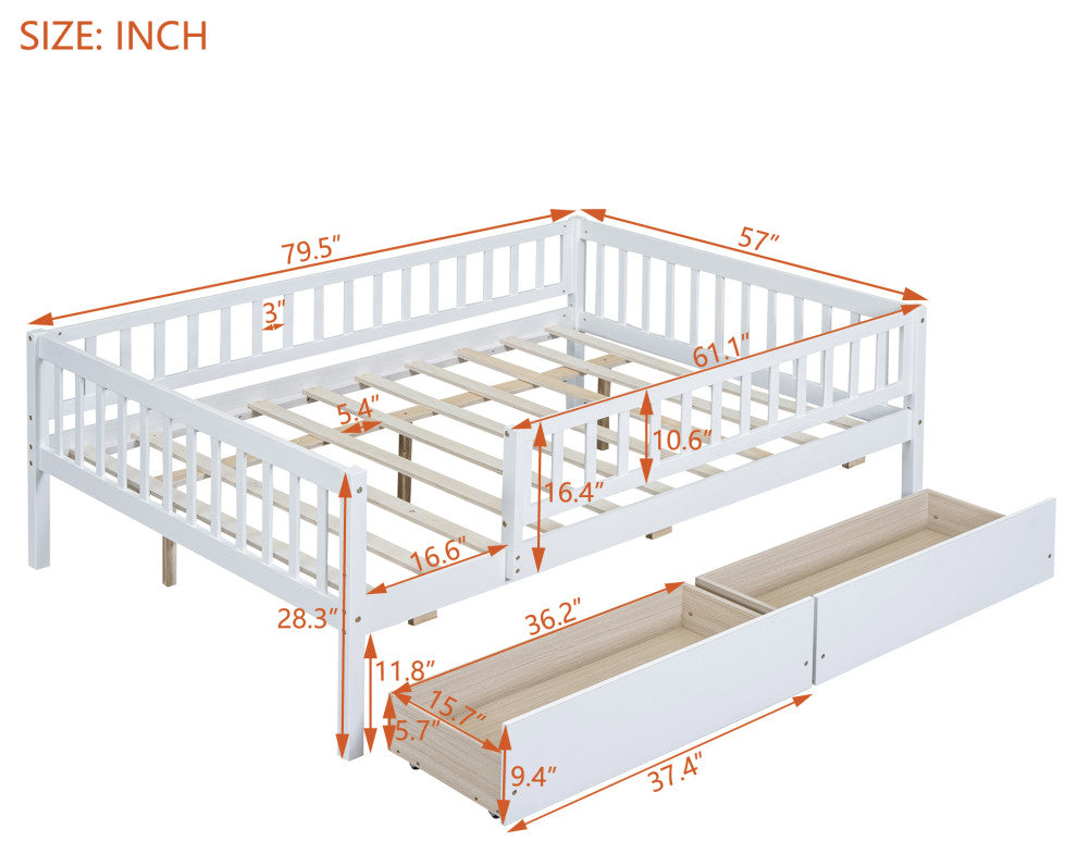Gewnee Wood Full Size Daybed  with Two Drawers in White
