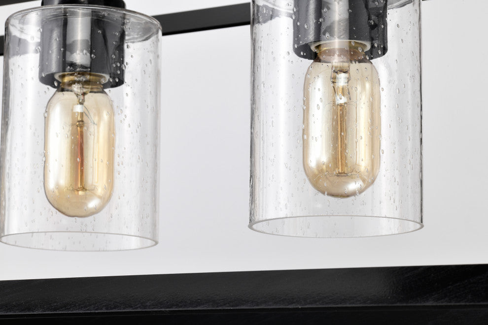 5-Light Antique Black Rectangular Kitchen Island Chandelier With Glass Shades