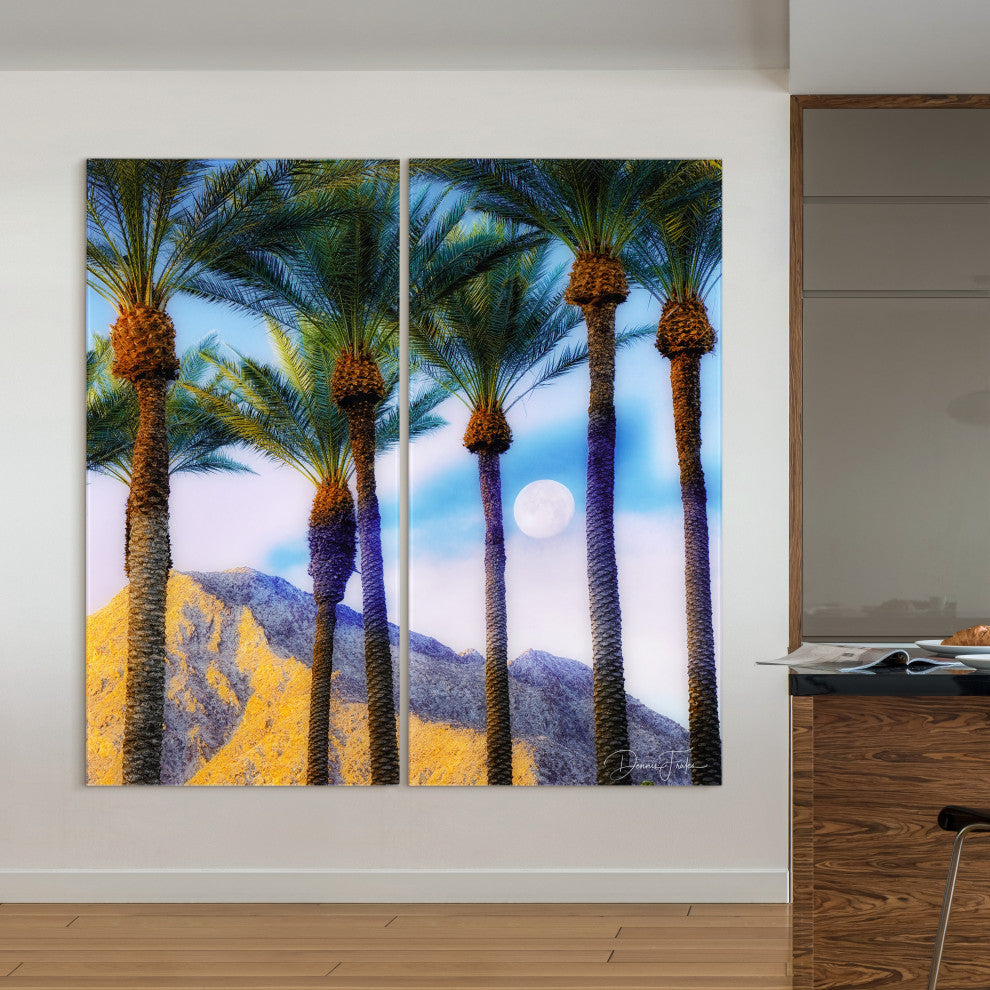 "Moonlit Oasis" Oversized Frameless Reverse Printed Tempered Art Glass Set