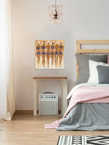 "Tiny Blue Bikinis" Painting Print on Wrapped Canvas, 24"x24"