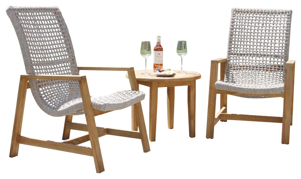 3-Piece Nautical Rope and Teak Lounger Set With Matching Accent Table