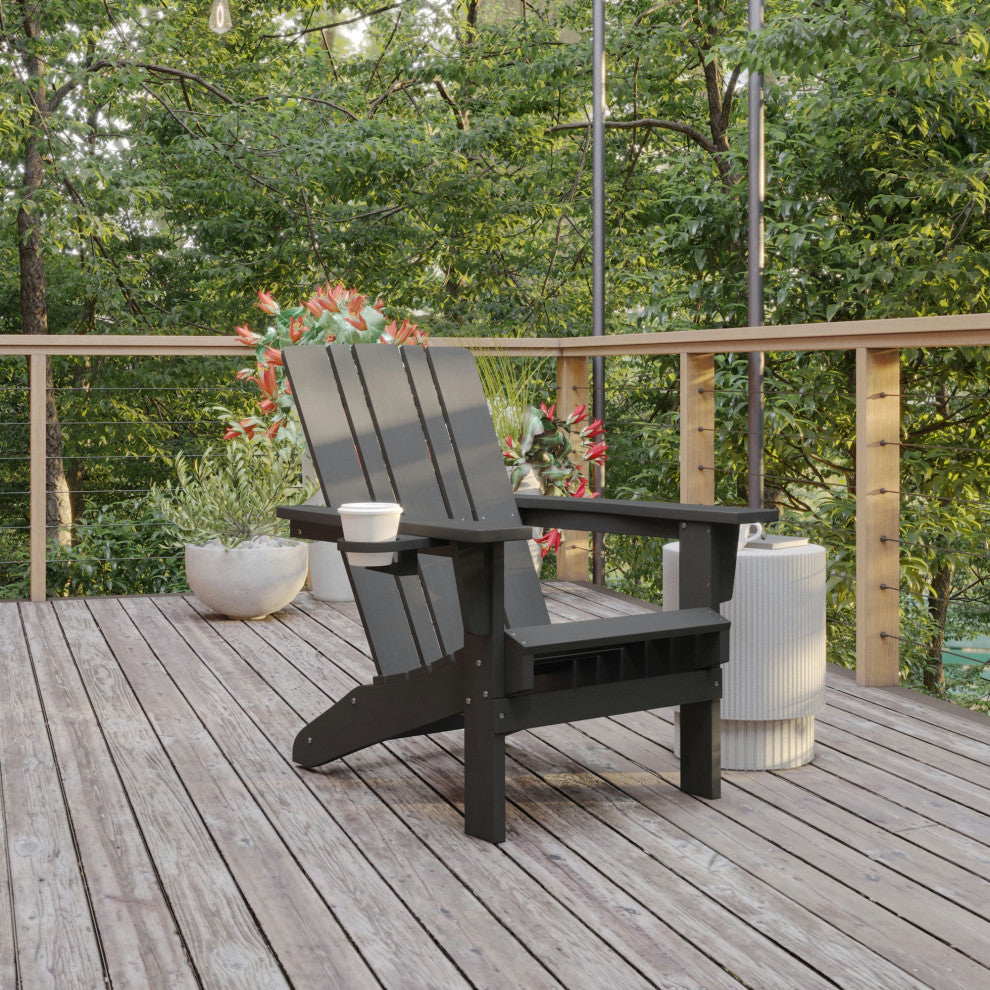 Halifax Weather Resistant Adirondack Chair with Cup Holder, Gray