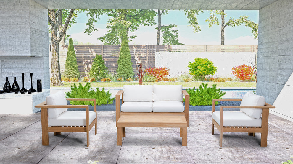 Ando Teak 4 Piece Loveseat Set, Canvas Natural