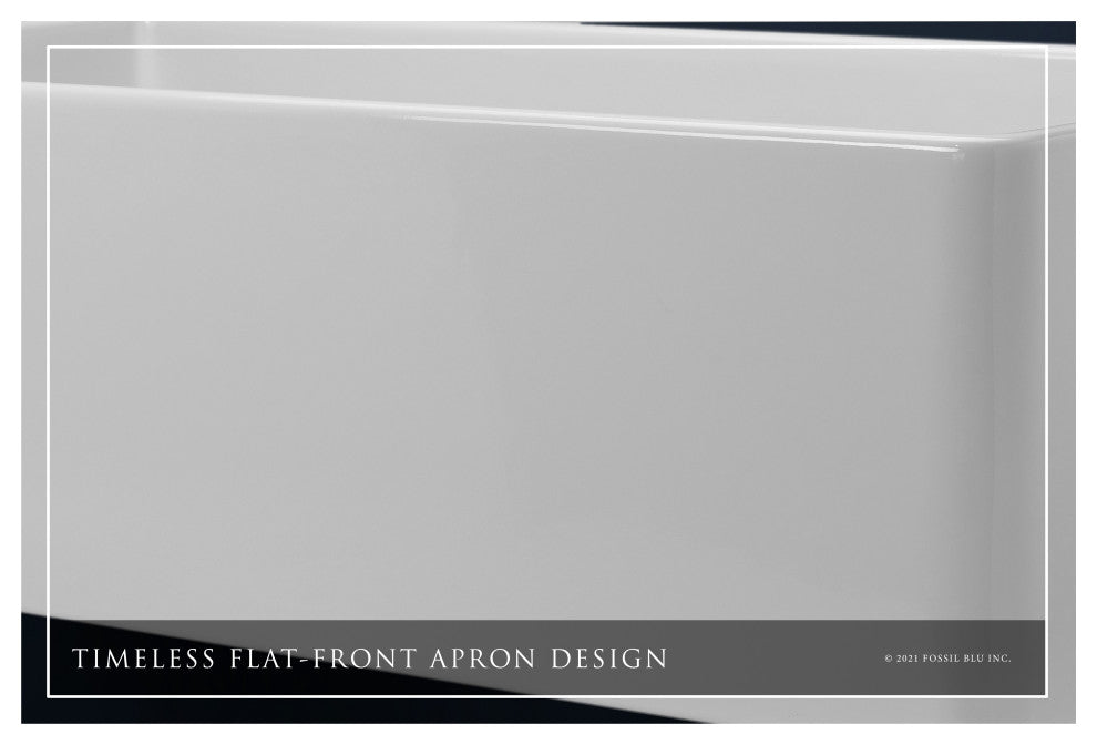 Luxury 33-Inch SOLID Fireclay Farmhouse Sink in White with Accs, Flat Front