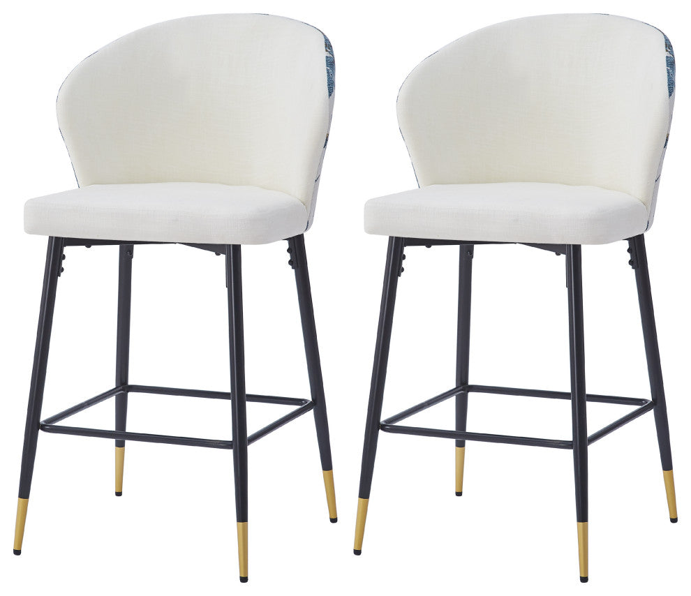 GDF Studio Jacquard Pattern Bar Stool, 28" Counter Height, Set of 2, White