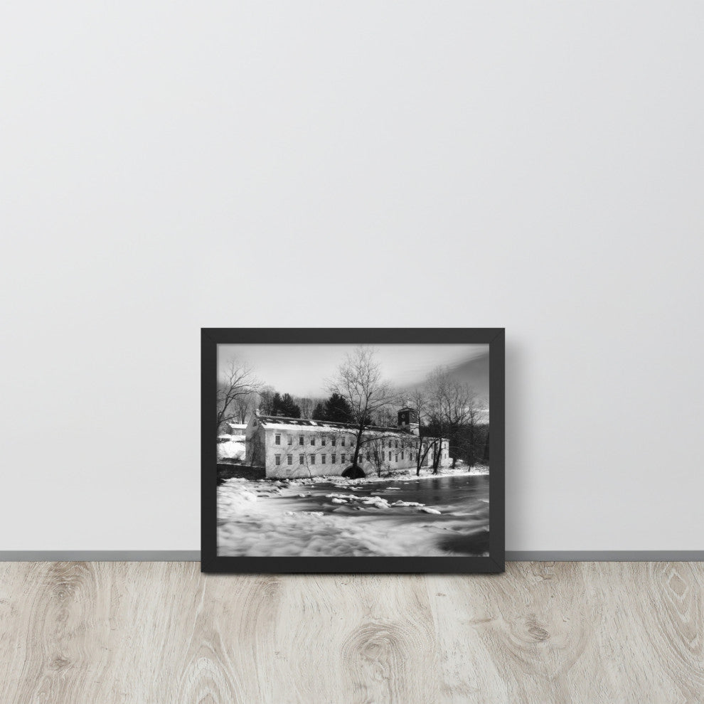 Winter at Powder Mill Rural Landscape Framed Photo Paper Wall Art Prints, Black, 11" X 14"