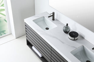 Matera Wall Mount Modern Bathroom Vanity, Charcoal, 72", White Countertop