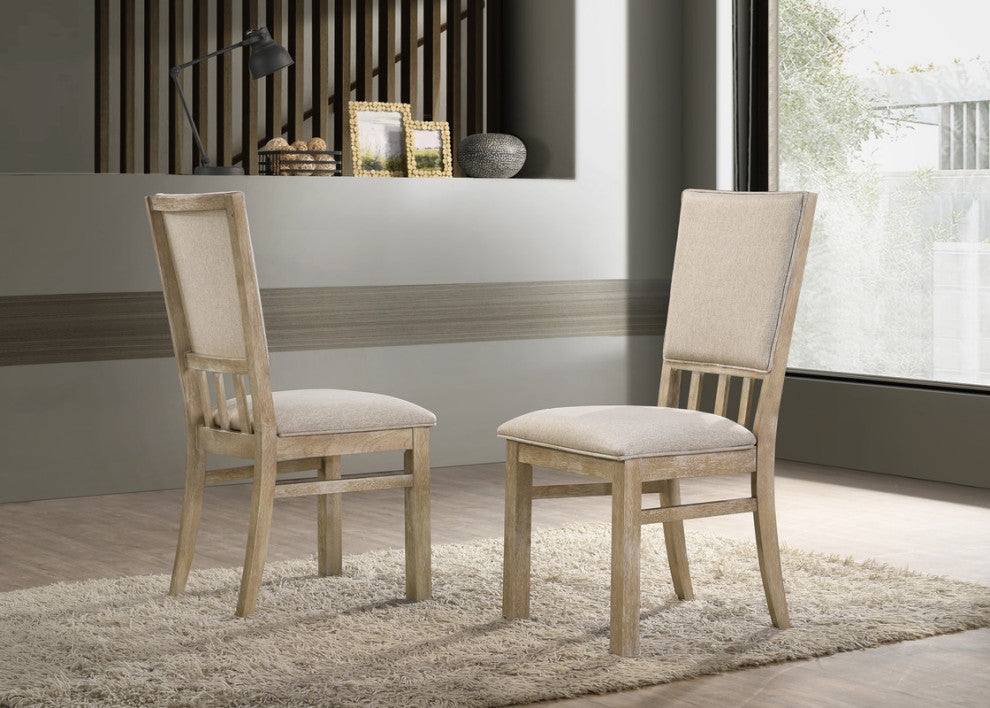 Brutus Walnut 5 Piece 47"W Round Dining Set, Wheat Colored Fabric Chairs