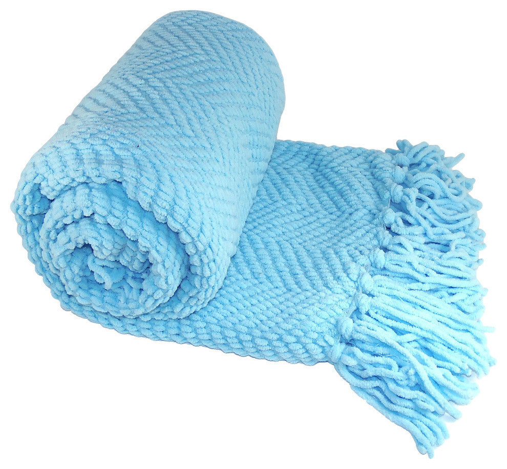 Tweed Knitted Throw Blanket, Aquamarine, 50"x60"