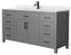 66"SGL Bathroom Vanity Dark Gray, White Cult.Marble Countertop, Sink, Black Trim