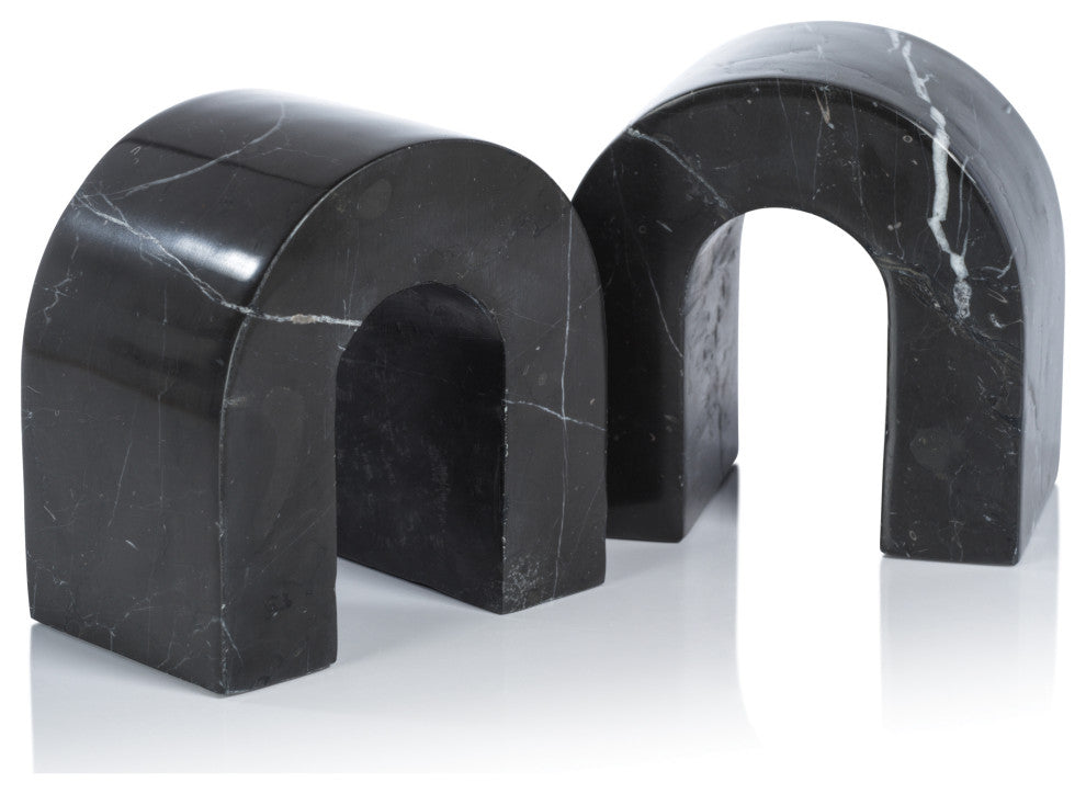 Martil 2-Piece Set Marble Bookends, Black Marquina