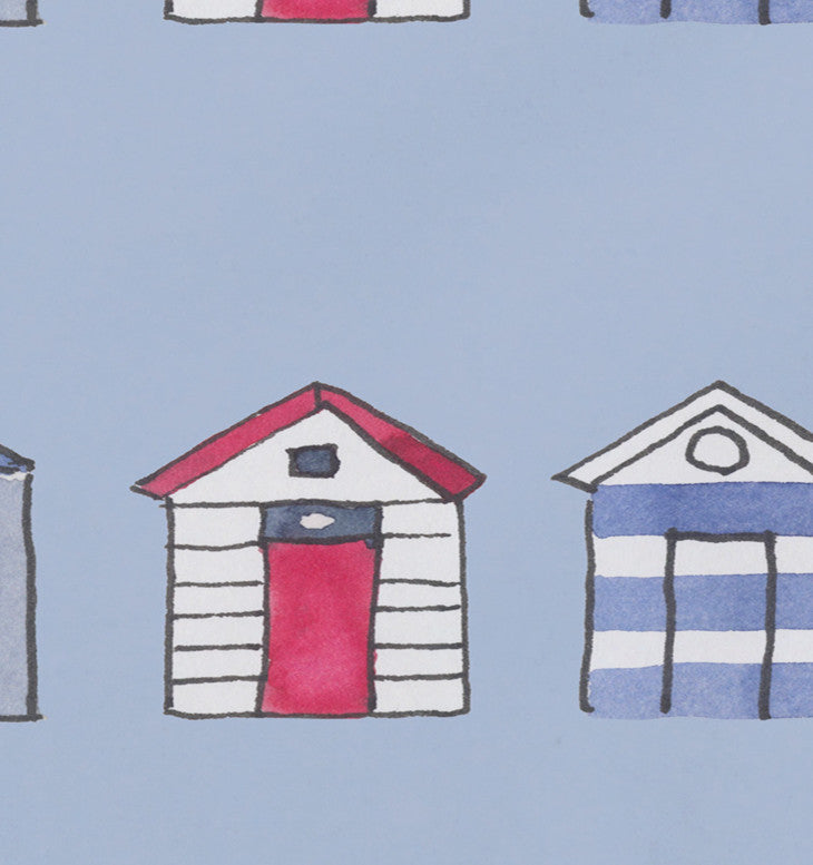 18"x14" Multi Beach Hut, Stripe Print Placemats, Set of 4, Blue