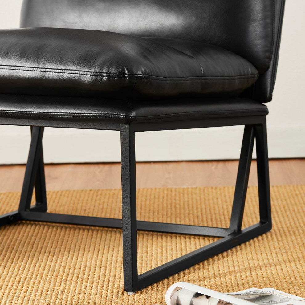Set of 2 Modern Thick Leatherette Accent Chair, Black