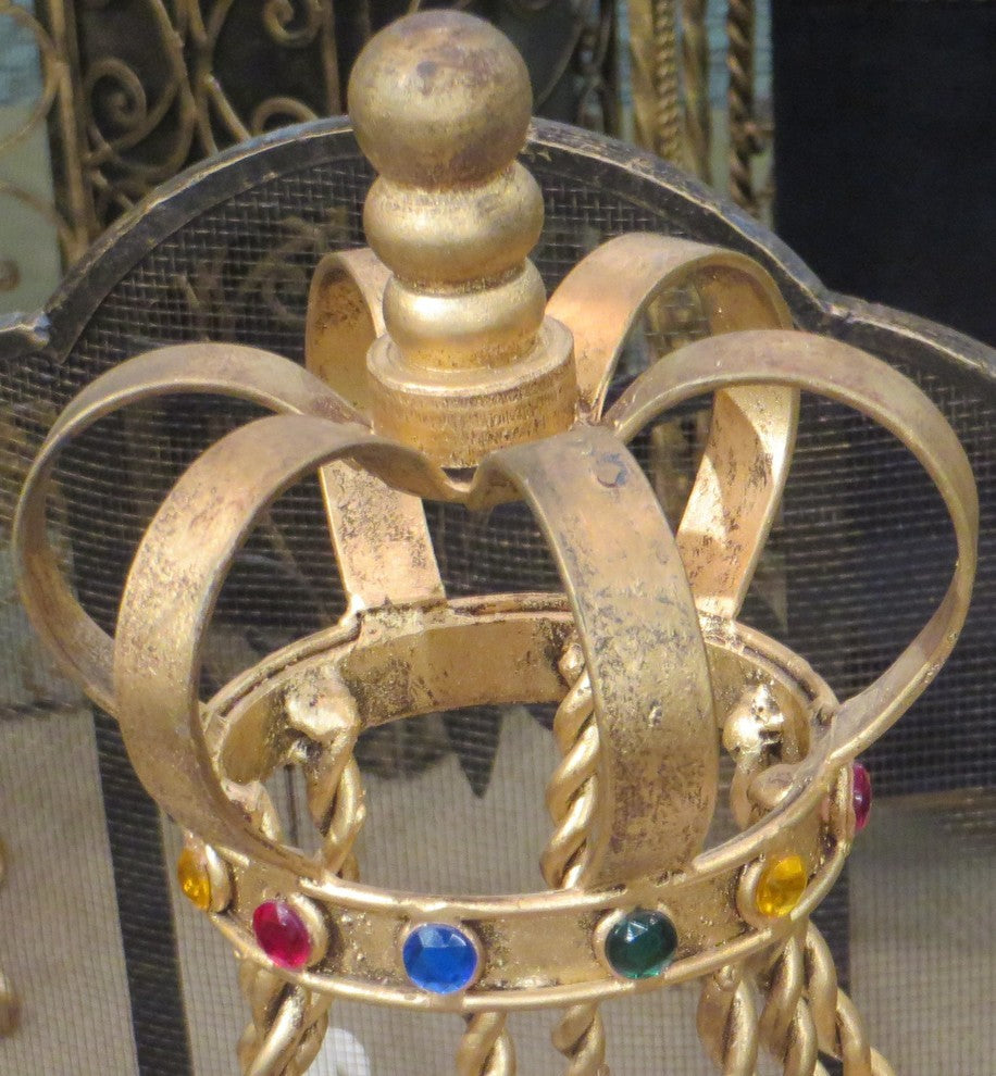Jeweled Crown Gold Iron Dog Bed, Pet Canopy Metal Royal