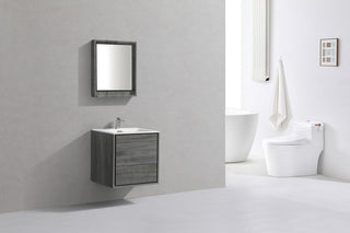 DeLusso 24" Wall Mount Bathroom Vanity, High Gloss White, Ocean Gray