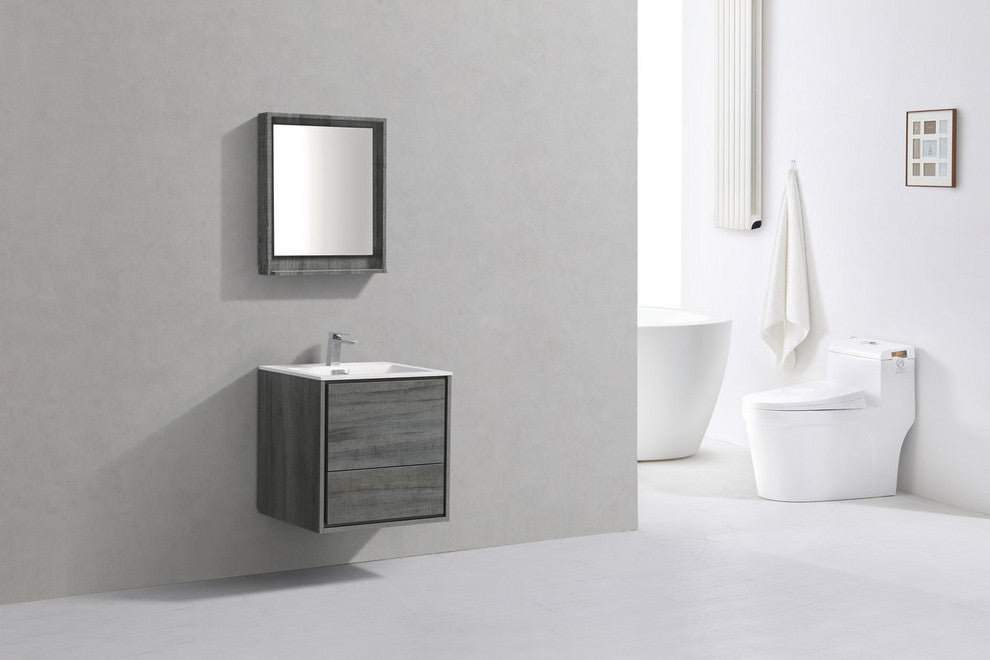 DeLusso 24" Wall Mount Bathroom Vanity, High Gloss White, Ocean Gray