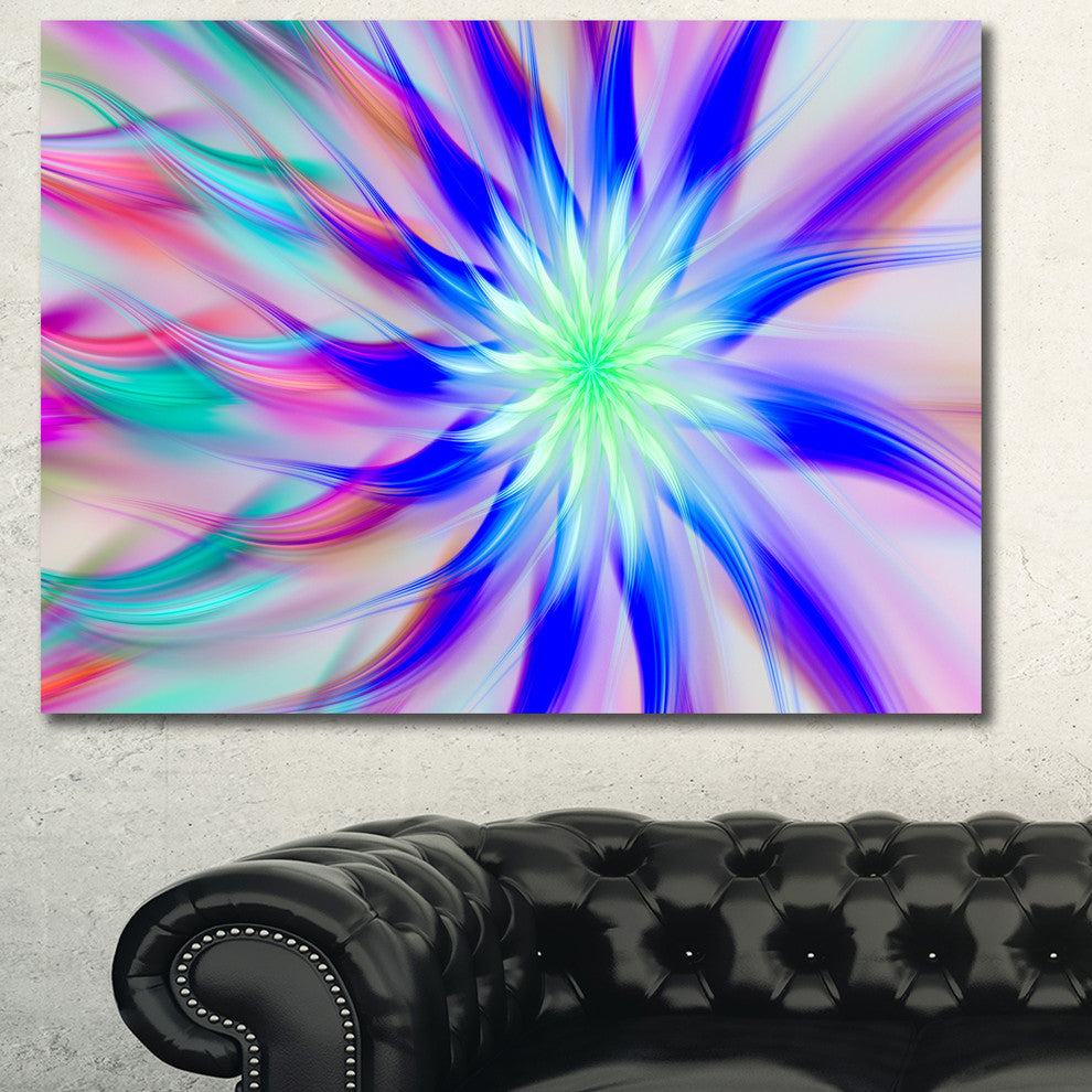 Exotic Blue Fractal Spiral Flower, Oversized Abstract Canvas Art Print, 60x40