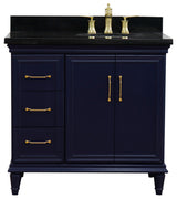 37" Single Vanity, Blue Finish With Black Galaxy