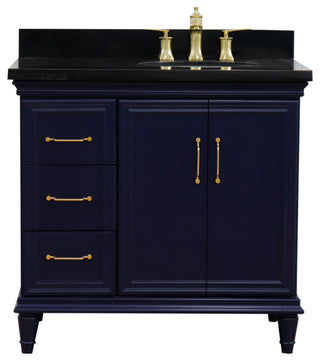 37" Single Vanity, Blue Finish With Black Galaxy