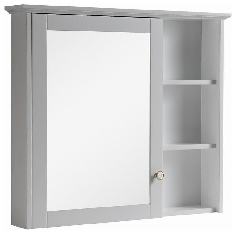 Solid Wood Bathroom Medicine Cabinet With Silver Coated Mirror, Titanium Grey, 34"x30"