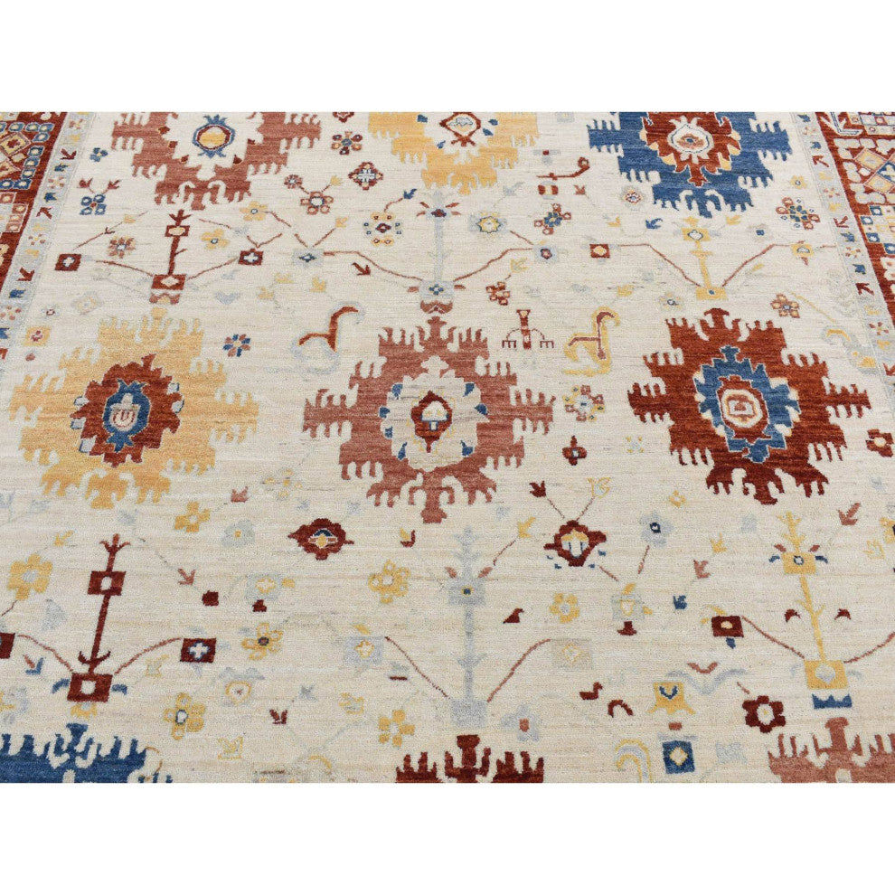 Parchment White, Peshawar With Mahal Design, Hand Knotted Wool Rug, 7'9"x9'9"