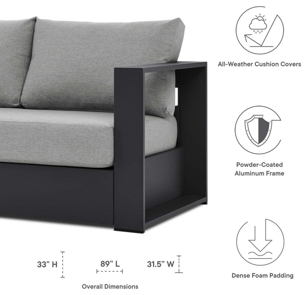 Lounge Sectional Sofa Chair Table Set, Gray, Aluminum, Modern, Outdoor