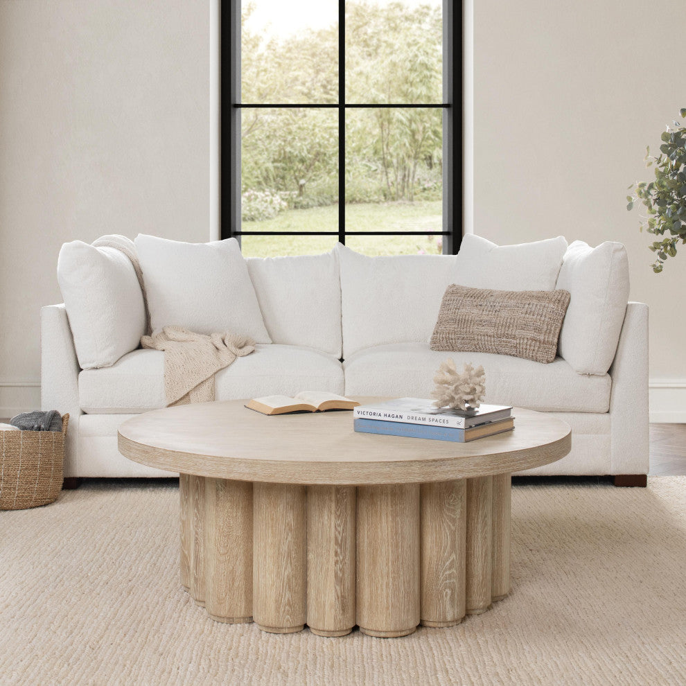 Tiber Round Wood Coffee Table by Kosas House, Whitewash