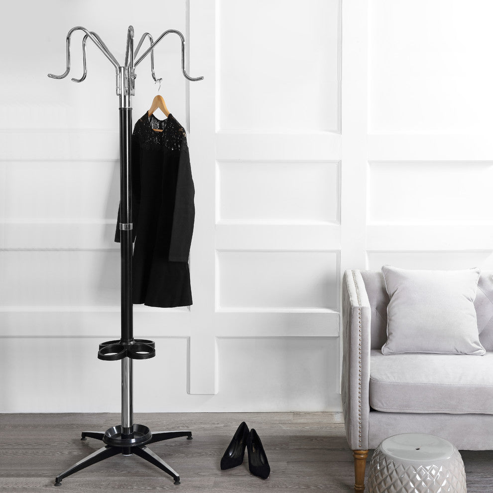 happimess Ethan 5-Hook 72.8" Metal Parlor Coat Rack, Black and Chrome