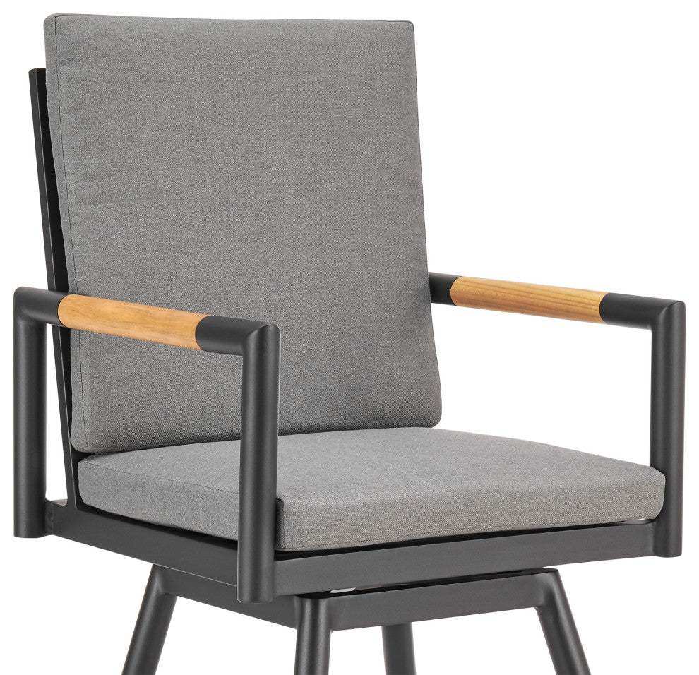 Crown Outdoor Patio Swivel Bar Stool Aluminum With Tan Rope/Dark Gray Cushions