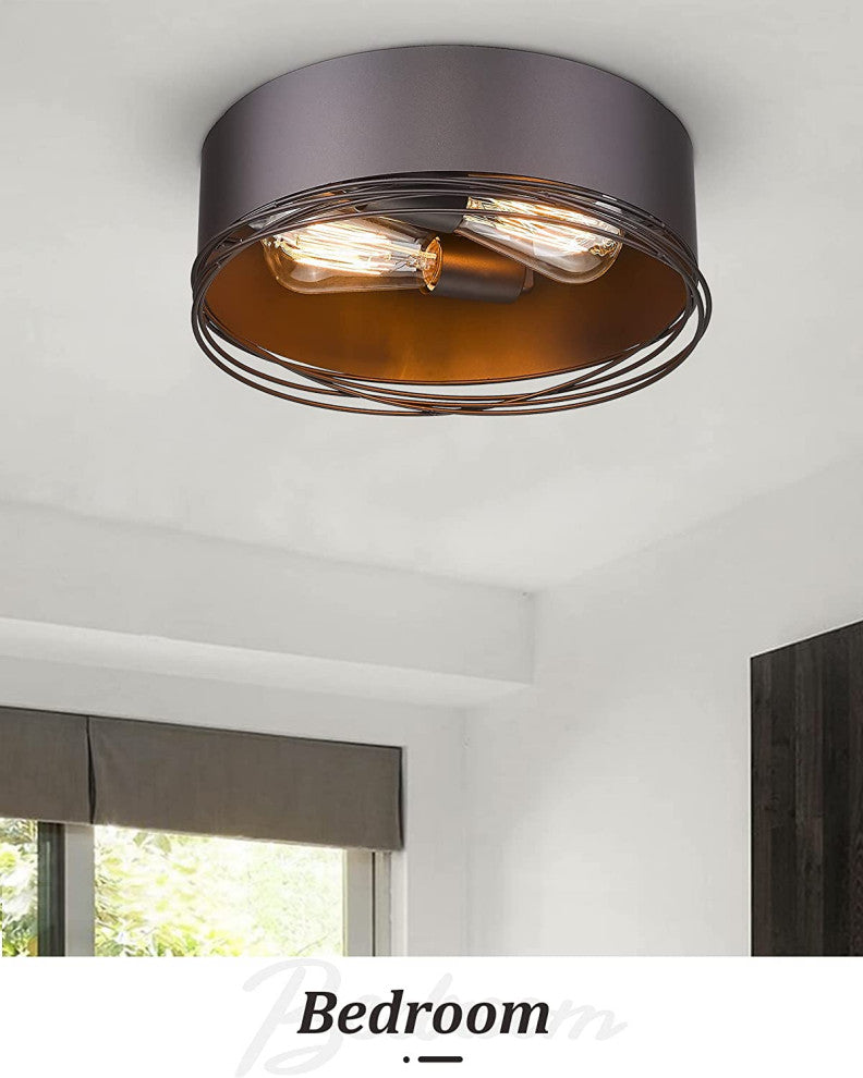 2 Light Industrial Ceiling Light Fixture, Farmhouse, Flush Mount