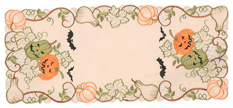 Halloween Jack-O-Lanterns  Embroidered Cutwork 15 by 34-InchTable Runner