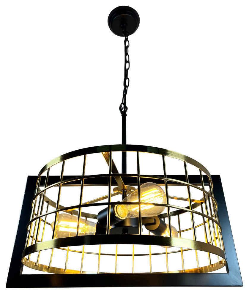 Akbal 3-Light Black and Gold Drum Chandelier