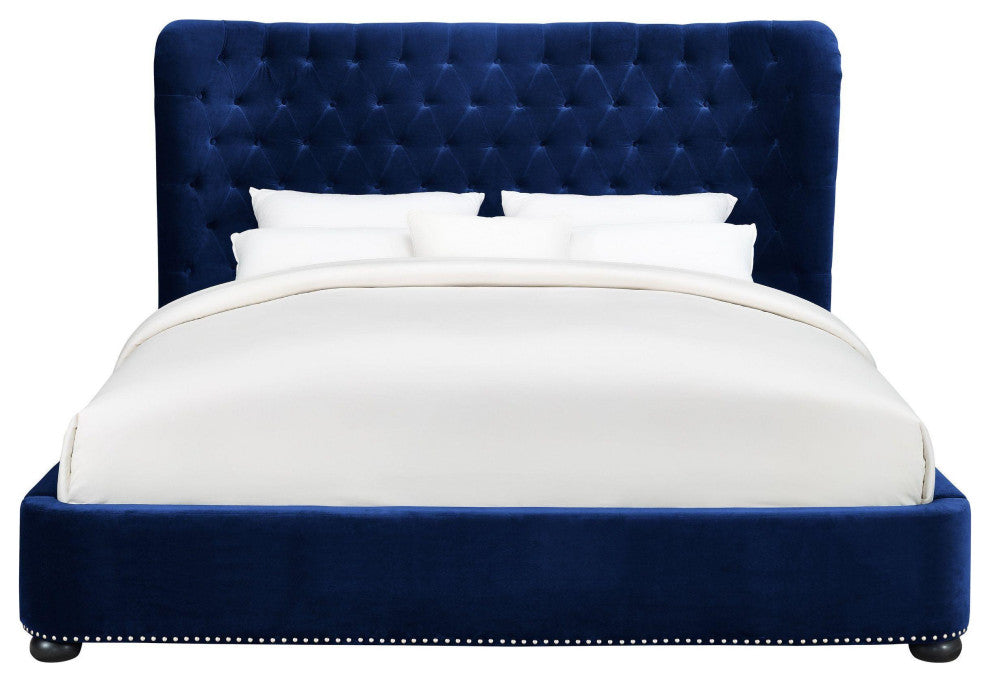 Finley Blue Velvet Bed, King Size